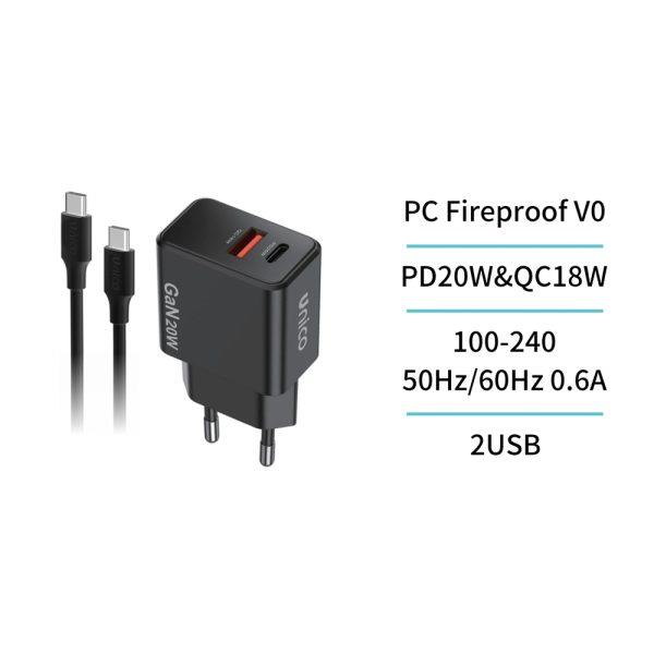 Cargador dual USB y USB-C con cable UNIC